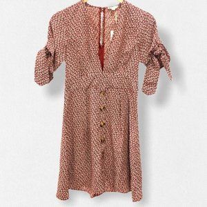 La Miel Patterned Zip Back Dress with Tie Sleeves